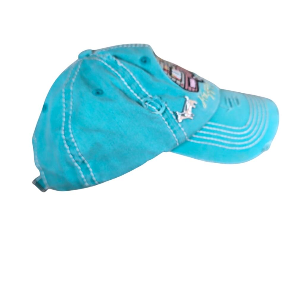 Happy Camper Slideback Hat Greenish-Blue One Size Adjustable Distressed Dog Pin - Picture 5 of 10